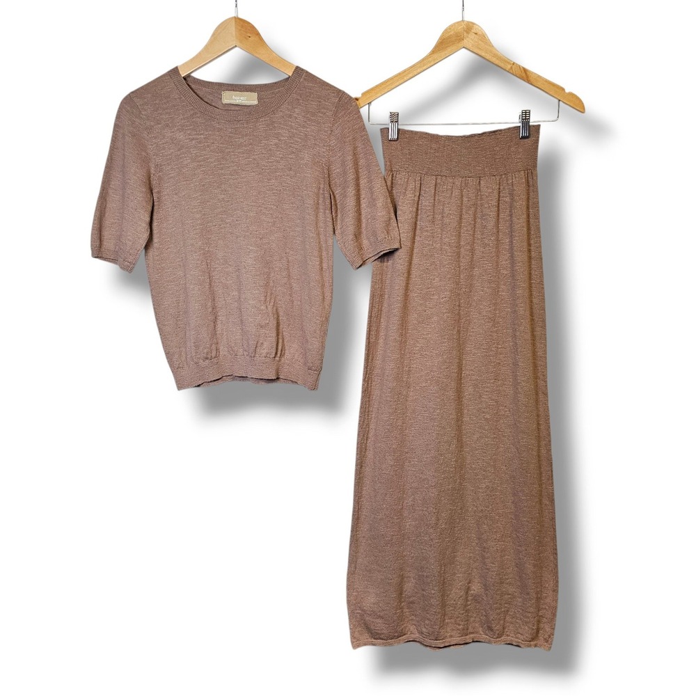 Free People Free-est Isabella Skirt Set XS Tan Cotton Linen Knit Maxi 2 Piece